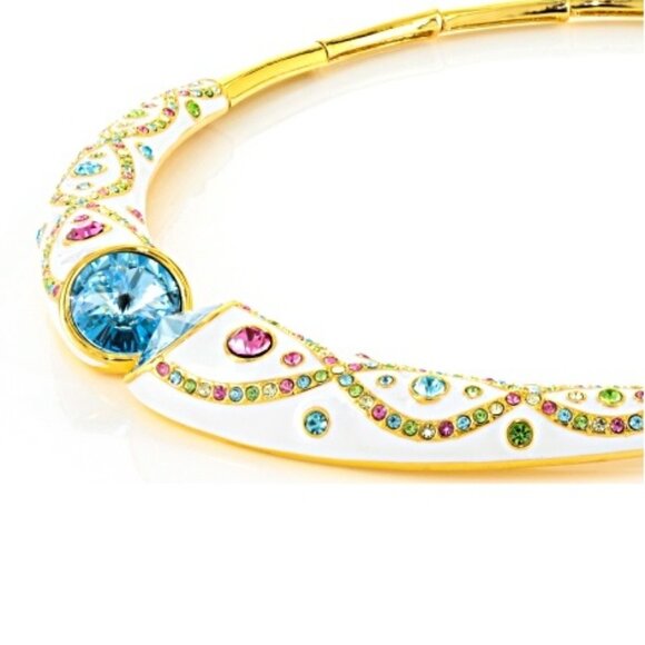 Multicolor Crystal White Enamel Gold Tone Necklace - Picture 2 of 4